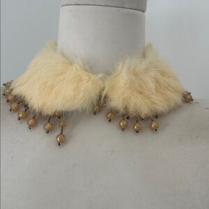Vintage 40s Rabbit Fur Faux Pearl Beaded Necklace Collar